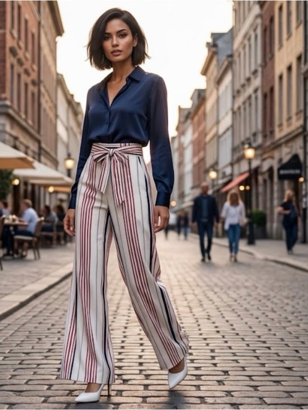 NWT Express High Waisted Striped Belted Wide Leg Pant